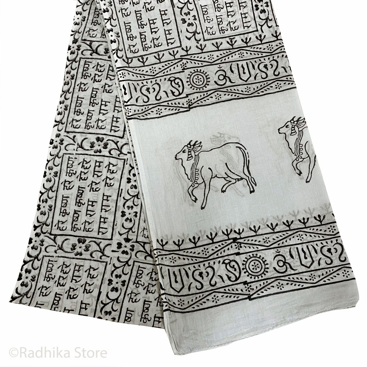 Light Grey Blue-  Maha Mantra Chadar - With Vrindavan Cows