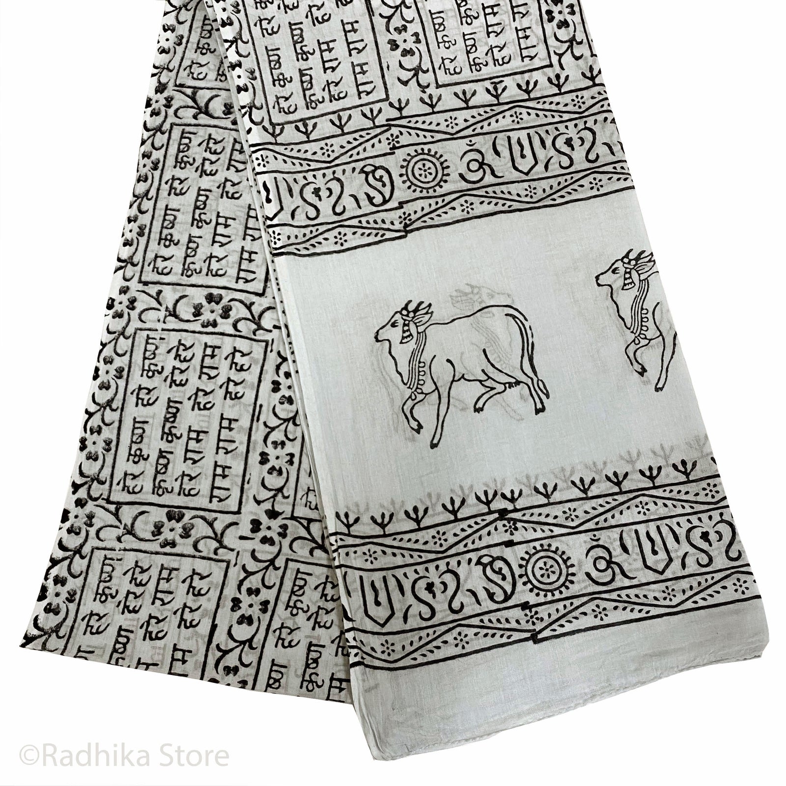 Light Grey Blue-  Maha Mantra Chadar - With Vrindavan Cows