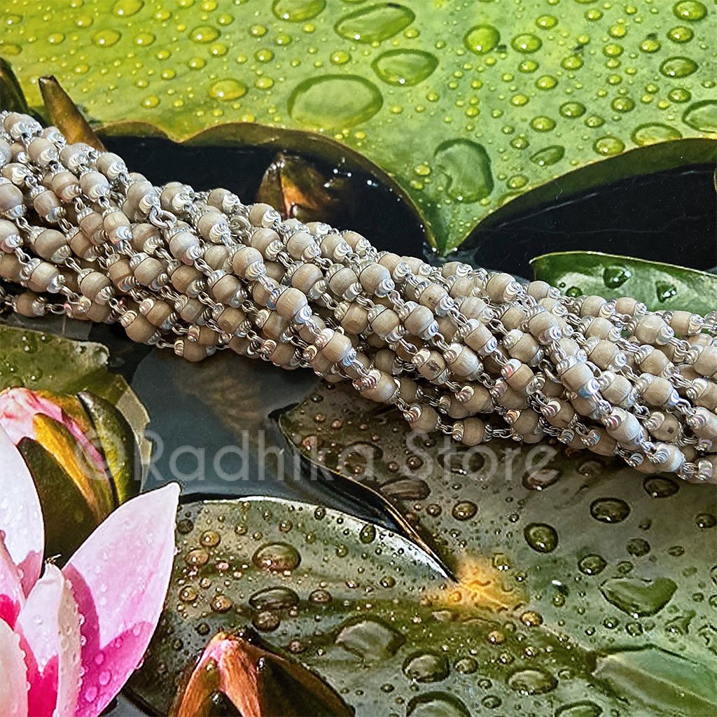 Silver Tulsi Necklace With Fancy End Caps