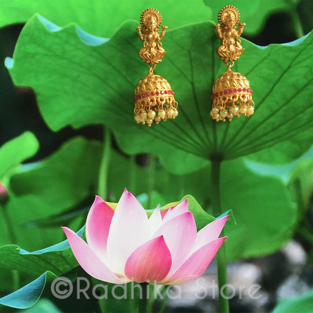Lakshmi Pearl Temple Bell Earrings