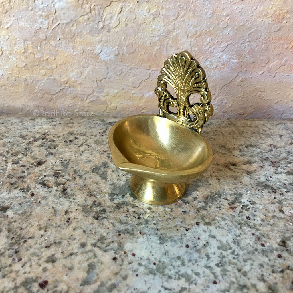 Peacock Plume - Brass Offering Ghee Lamp - (Diya) - Choose size