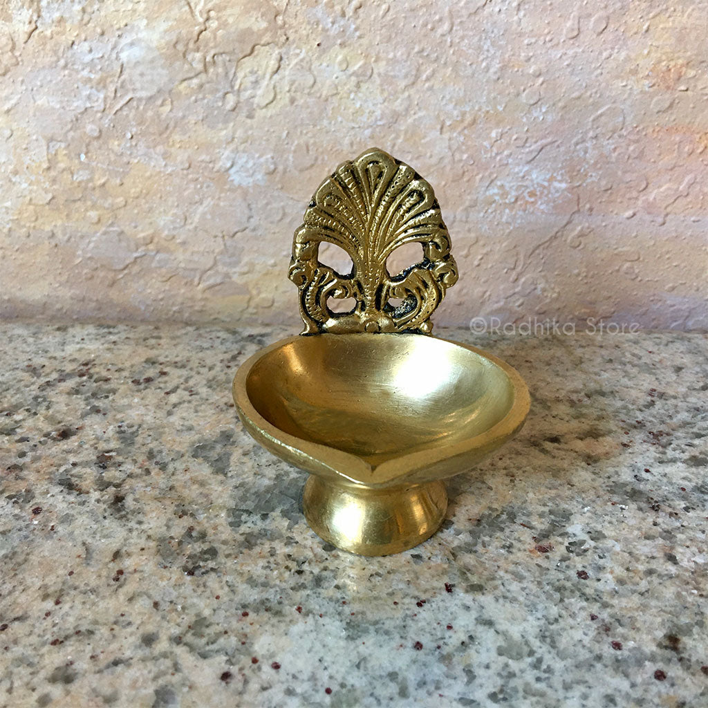 Peacock Plume - Brass Offering Ghee Lamp - (Diya) - Choose size