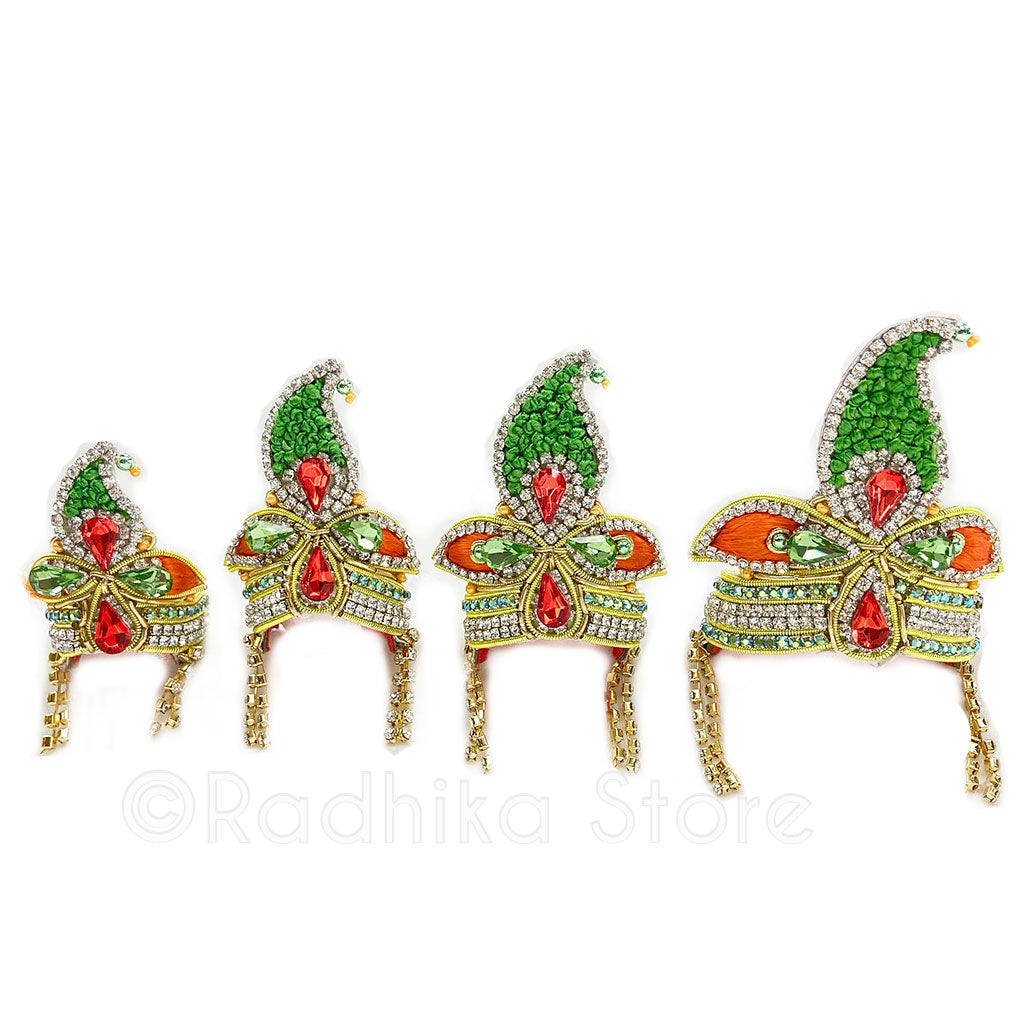 Oh My Gopala - Green and Orange - Rhinestone Crown and Necklace Set