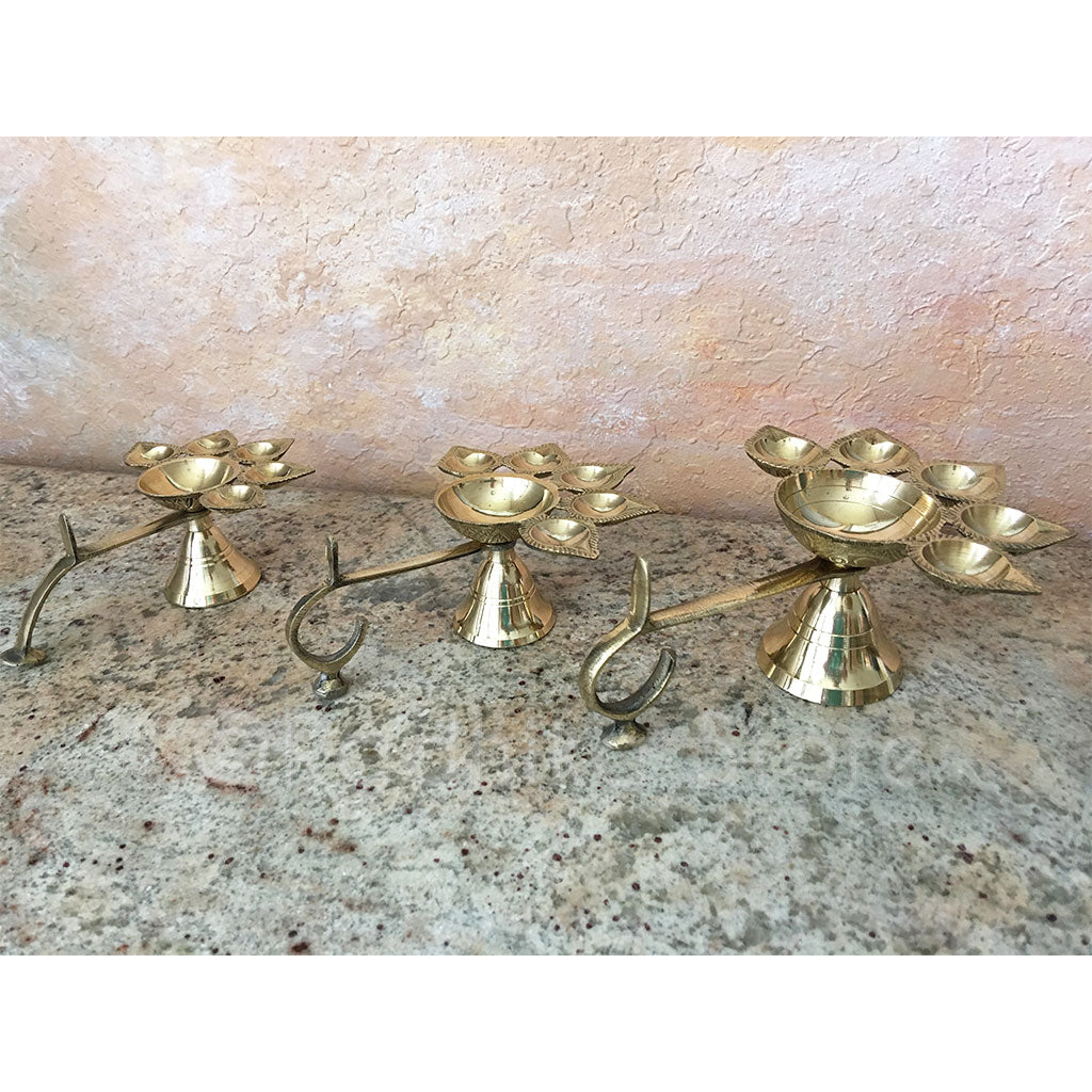 5 Prong Brass Arati Lamp - Small Medium Large