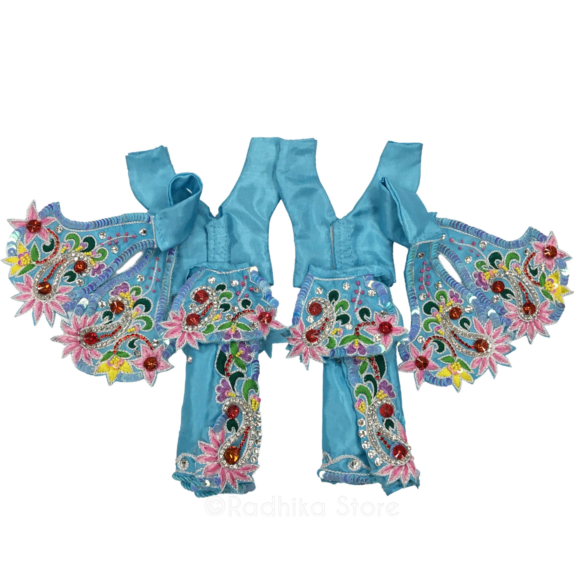 Braja Loves Pink Paisley on Teal Blue - Gaura Nitai Deity Outfit