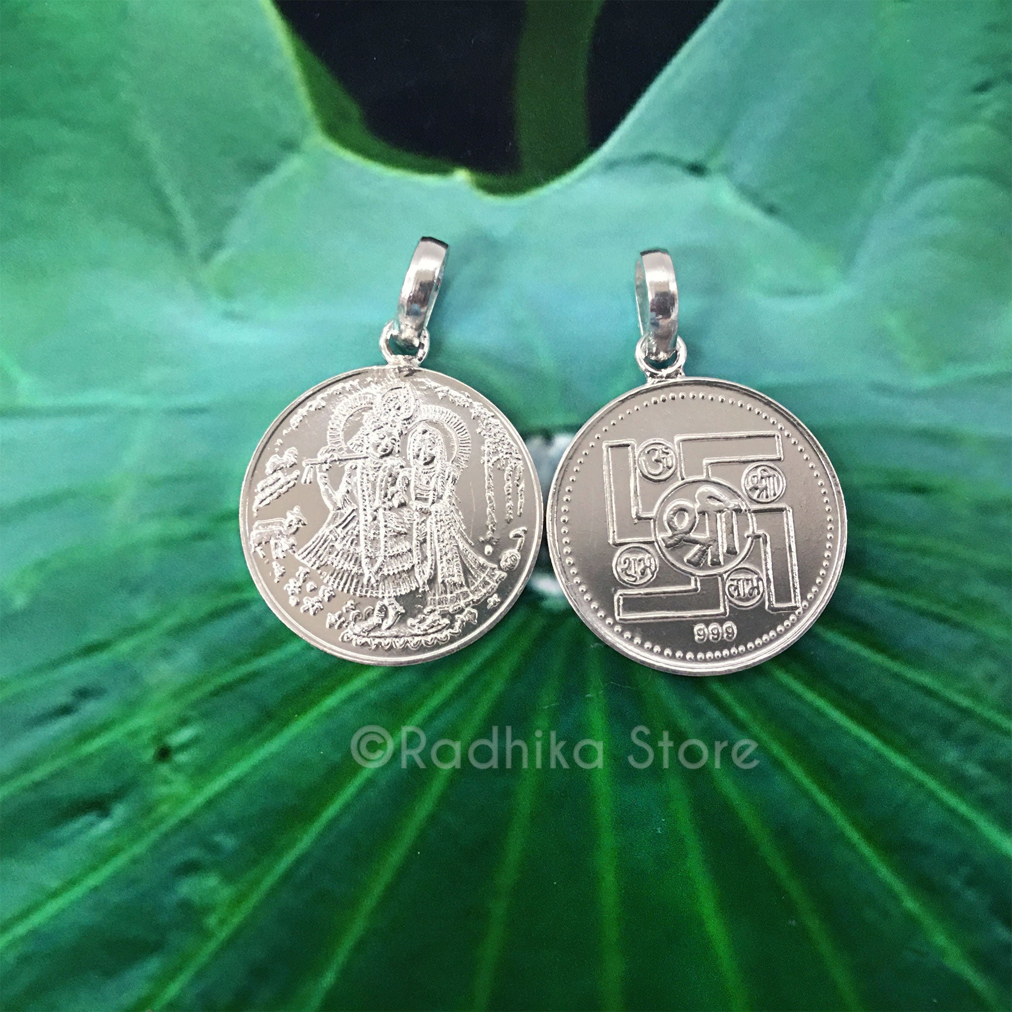 Radha Krishna Silver Pendant - Choose Back