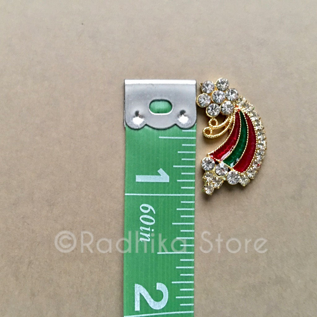 Red and Green Rainbow Flower Rhinestone Deity Earrings, Crowns and Turbans