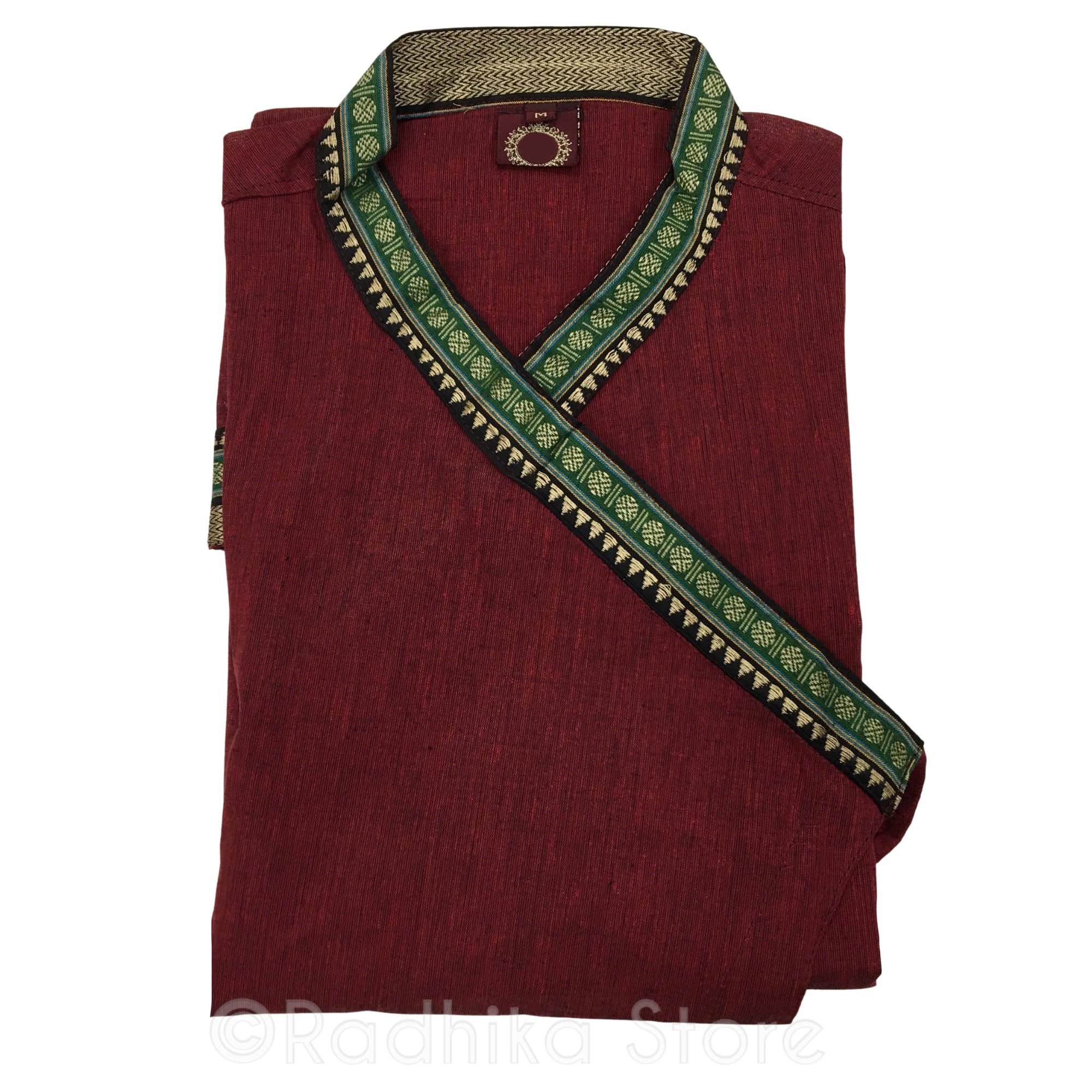 Maroon Festival Bundi Kurta - Cotton - Short Sleeve