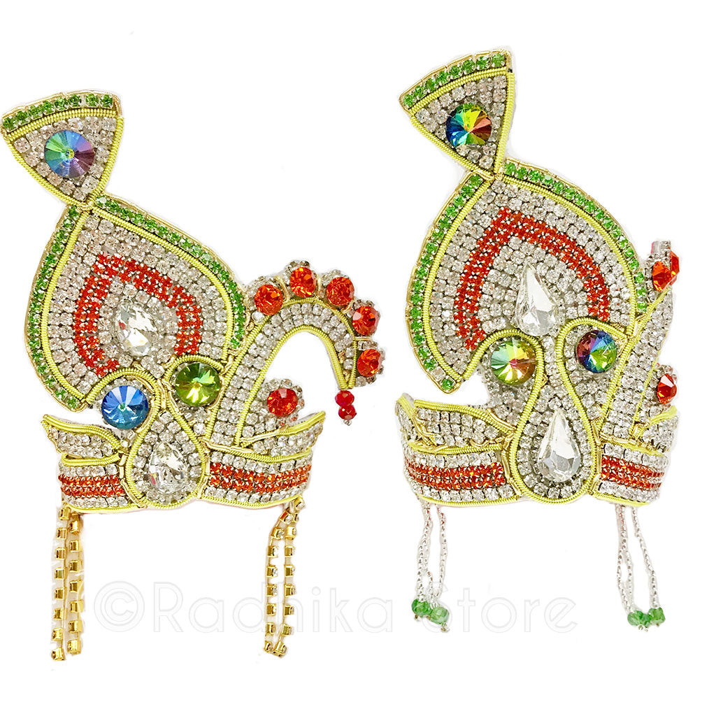 Mayapur Peacock Fan - Rhinestone Crown and Necklace Set