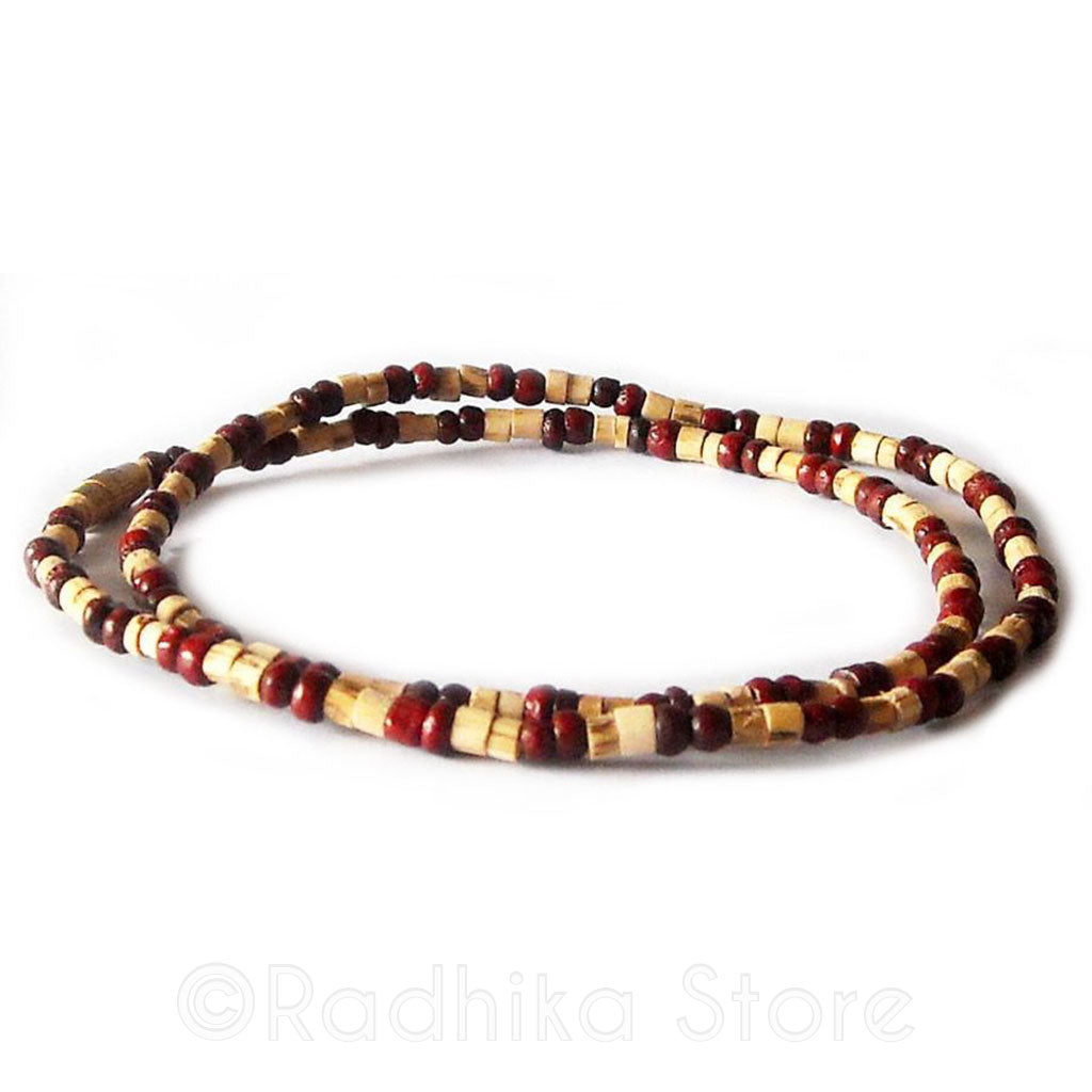 Tulsi With Round Rosewood Neck Beads - Two and Three Tulsi Beads