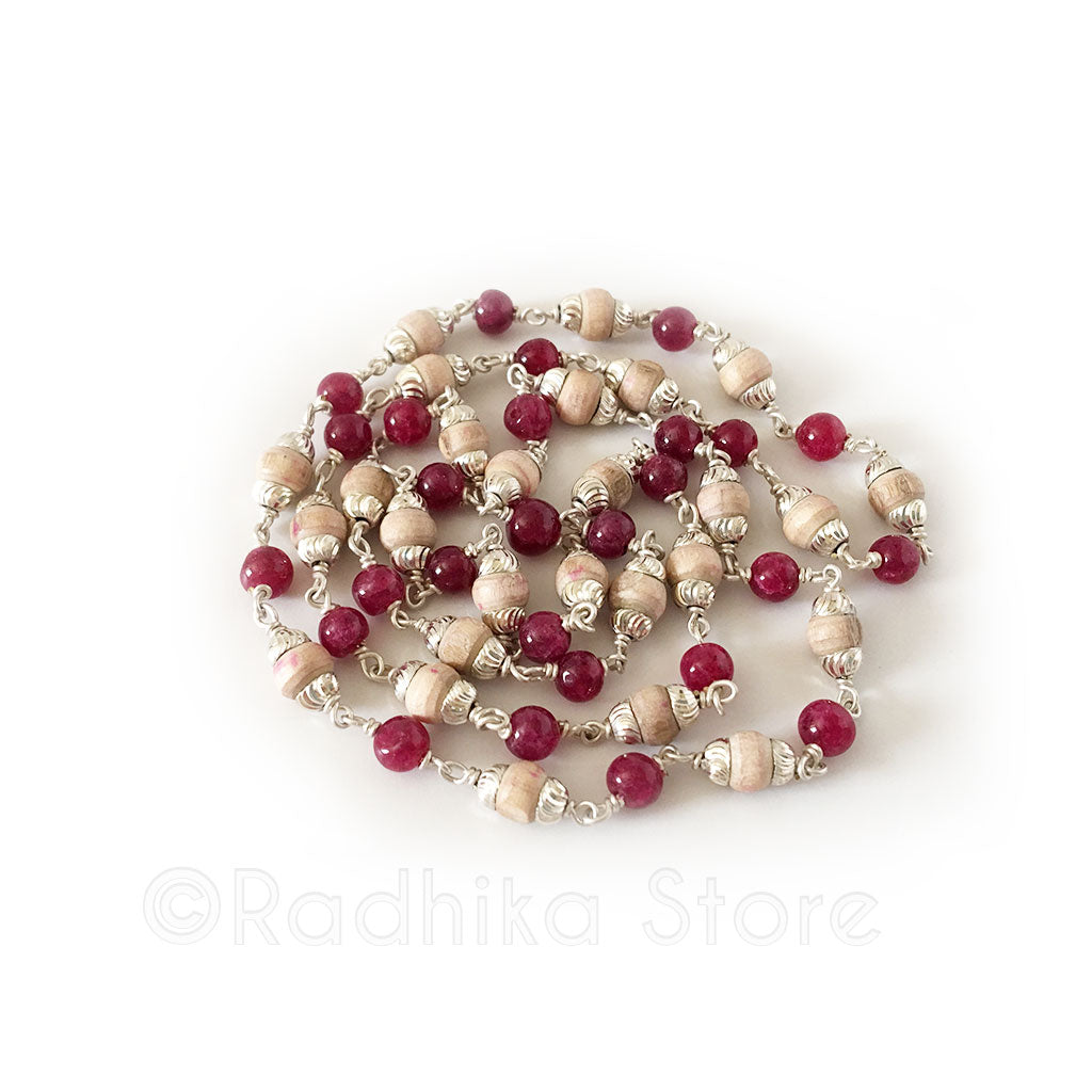Tulsi With Semi Precious Rubies and Silver Chain Necklace