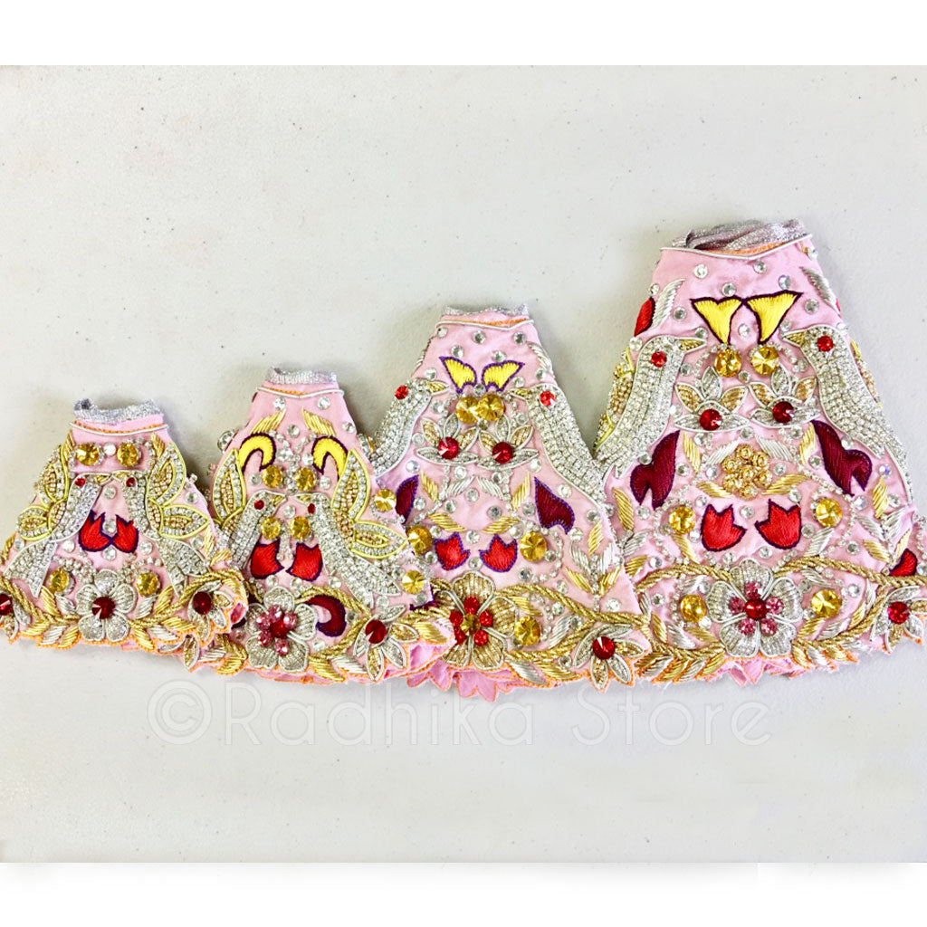 Vrindavan Parrot- Baby Pink Silky Satin- Radha Krishna Deity Outfit