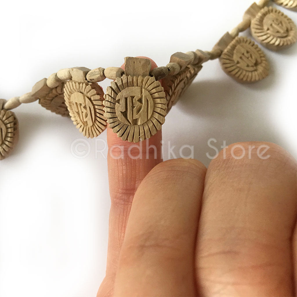 16 Radha Lotus Sanskrit Pendants With Barrel Beads - Tulsi Necklace- 3 Sizes