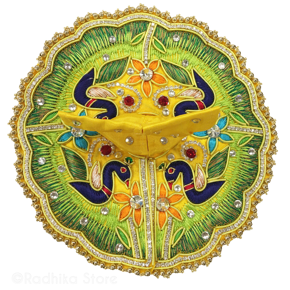 Govardhana Parakrama Peacocks Yellow Silk Satin- Size 1&quot; up to 5&quot; Inch Laddu Gopal
