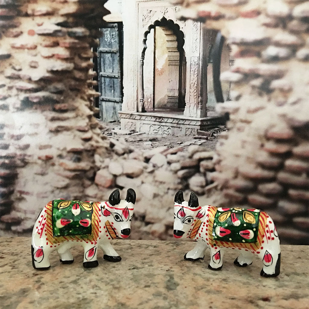 Tiny Ceramic Surabhi Altar Cows Set of 2 - 1 1/4&quot; Inch- Choose Color