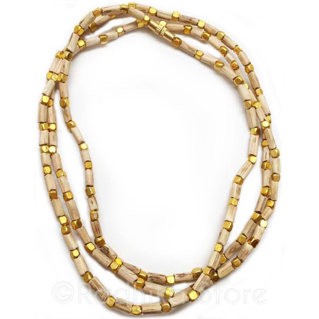 Tulsi Necklace With Square Gold Beads - Choose Size