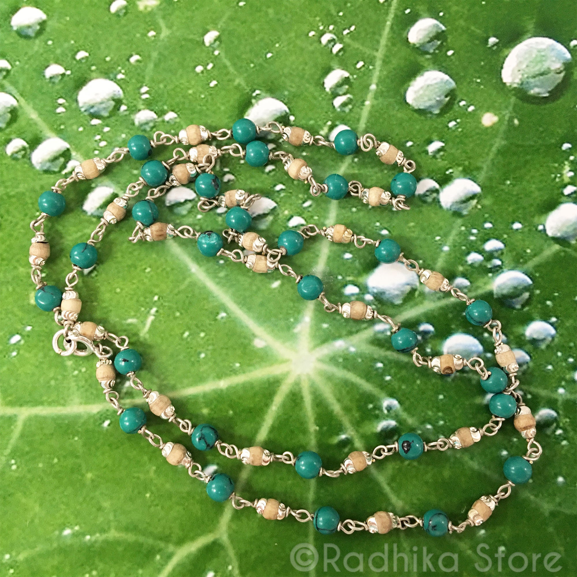 Tulsi With Green Turquoise and Silver Chain Necklace