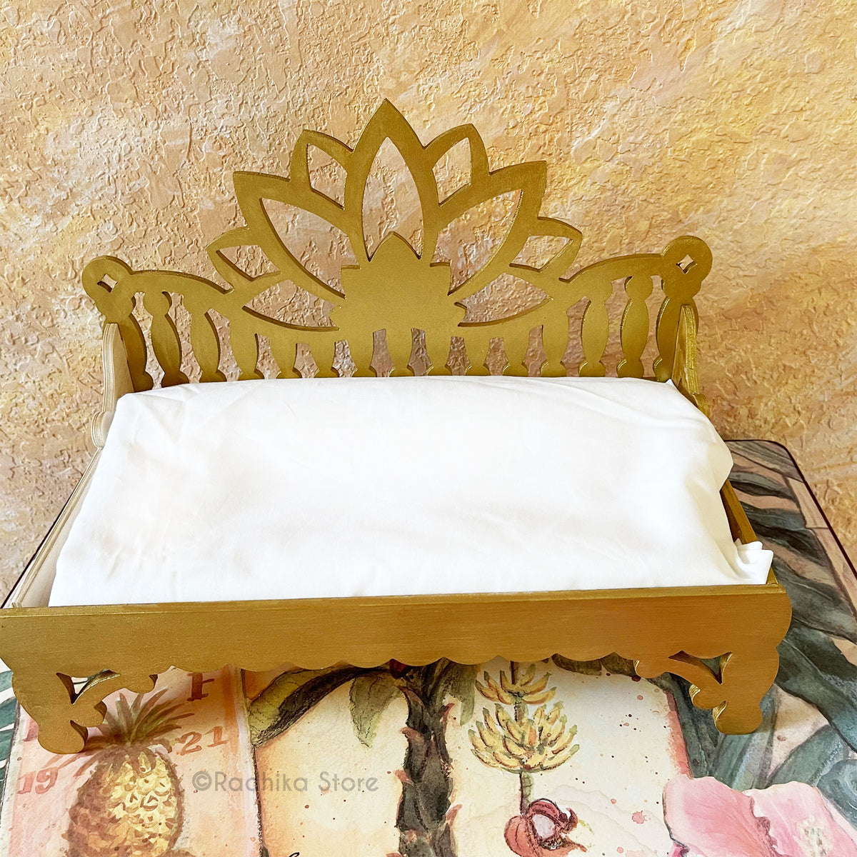 Radha Kund - Divine Golden Throne- Red and Green- Choose - 7&quot; or 9.5&quot; Long